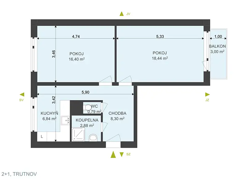 Pronájem bytu 2+1 57 m², Trutnov – náhled fotky 3