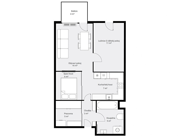 Pronájem bytu 3+kk, 57 m² (19 z 19)