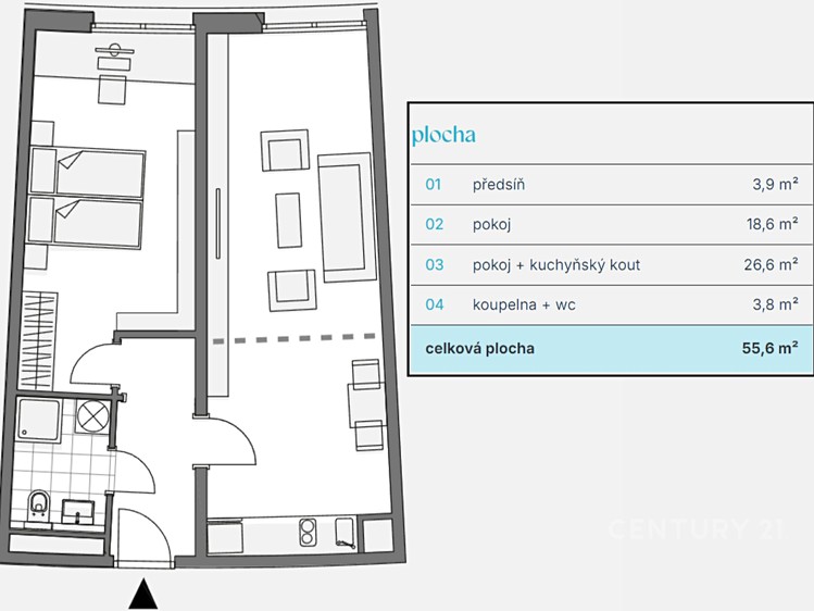Pronájem bytu 2+kk, 55 m² (7 z 9)