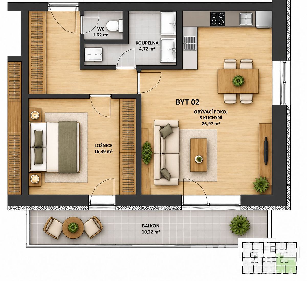Prodej bytu 2+kk 49 m², Havlíčkův Brod – fotka 1 z 3