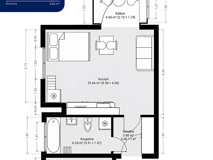 Квартира 1+kk на продаж, 35 м² (3 з 16)