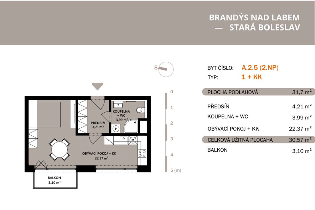 Prodej bytu 1+kk 32 m², Brandýs nad Labem-Stará Boleslav – fotka 1 z 3