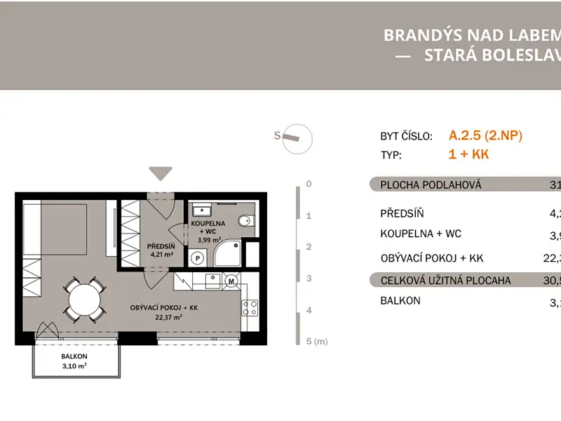 Prodej bytu 1+kk 32 m², Brandýs nad Labem-Stará Boleslav – náhled fotky 1