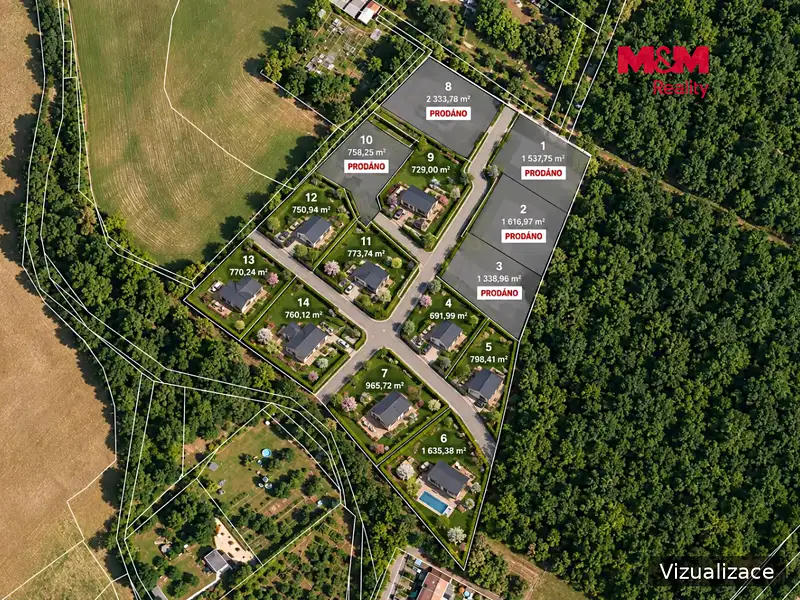 Prodej stavebního pozemku 729 m², Líšťany – náhled fotky 2