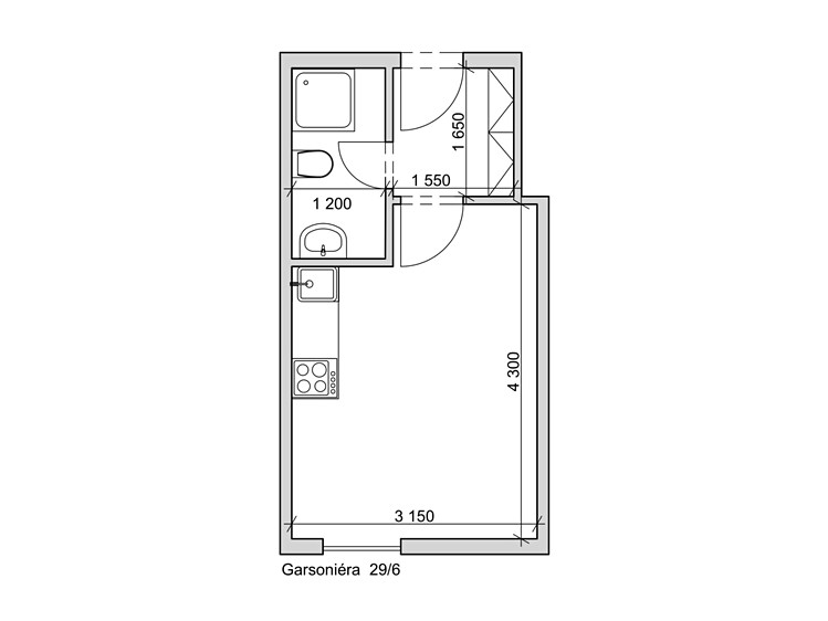 Квартира 1+kk в оренду, 18 м² (5 з 5)