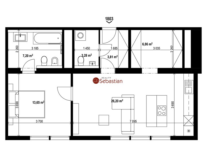 Pronájem bytu 2+kk, 59 m² (7 z 8)