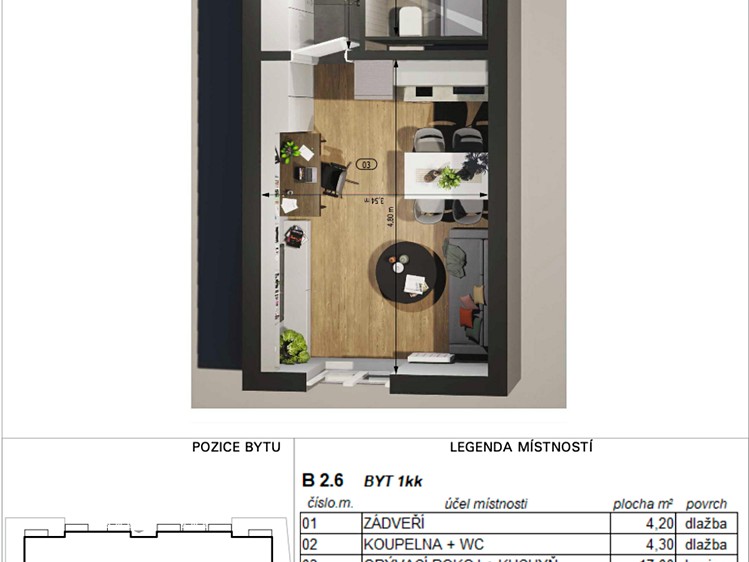 Квартира 1+kk в оренду, 25 м² (13 з 19)