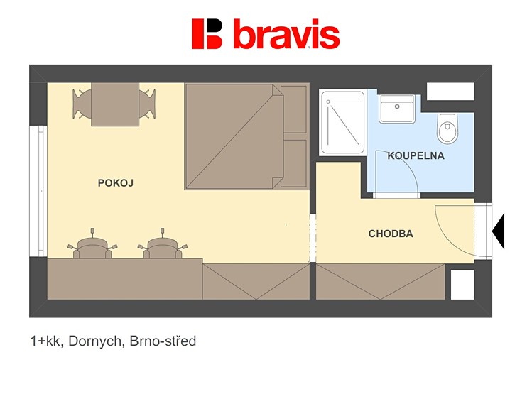 Pronájem bytu 1+kk, 24 m² (4 z 11)