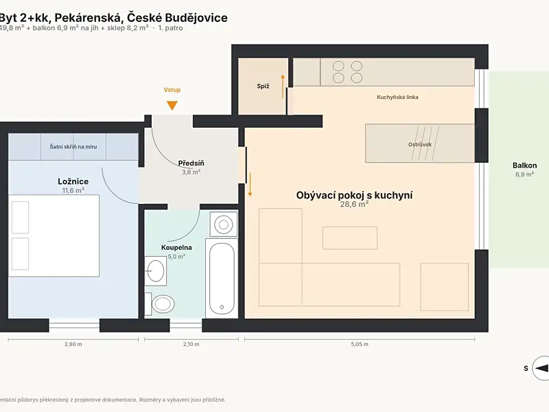 Prodej bytu 2+kk 50 m², České Budějovice – náhled fotky 3