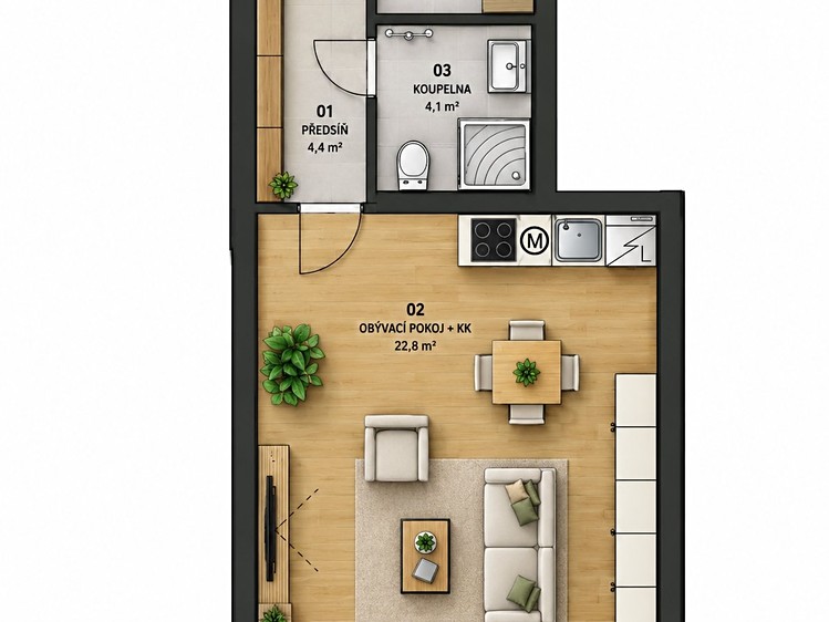 Pronájem bytu 1+kk, 35 m² (4 z 15)