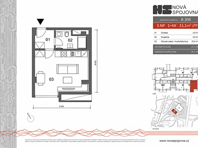 Wohnung 1+kk zum Kauf, 33 m² (3 von 8)