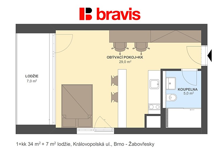 Pronájem bytu 1+kk, 34 m² (5 z 8)