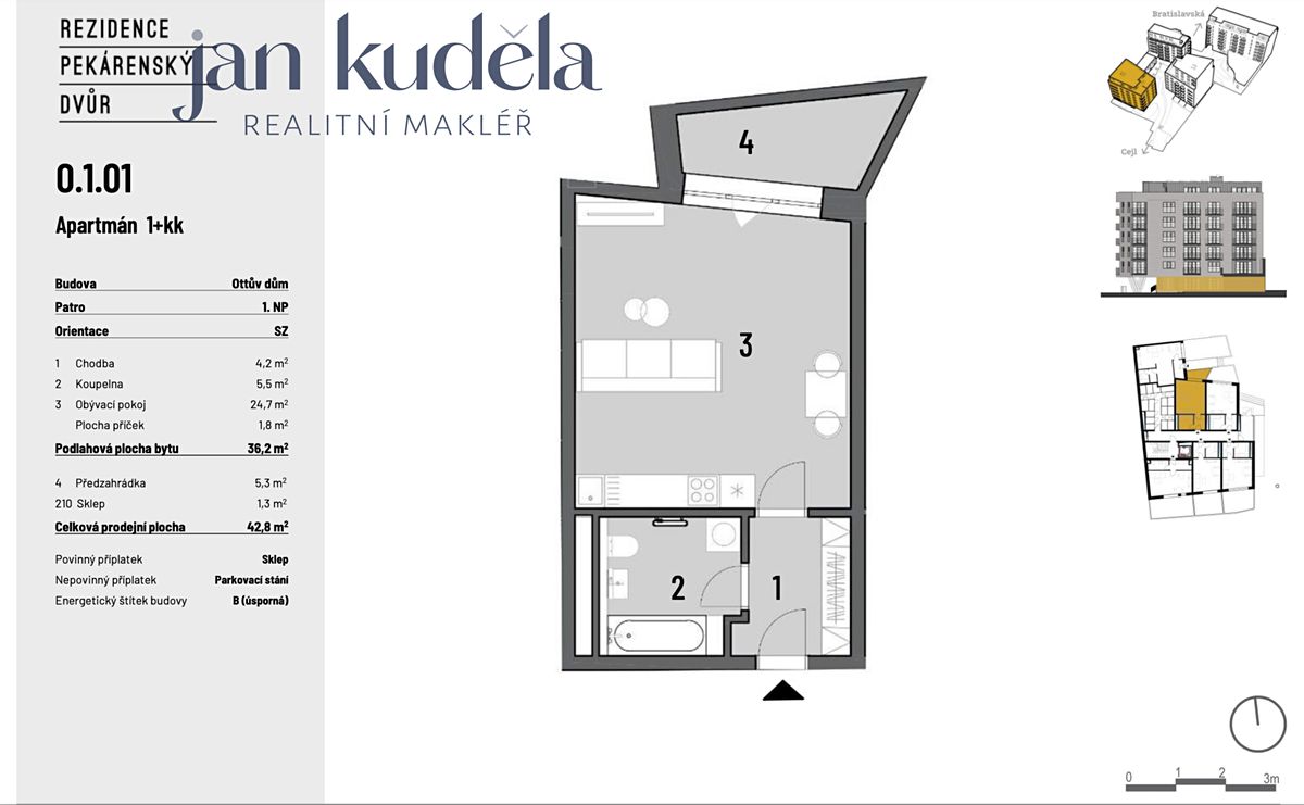 Pronájem bytu 1+kk 36 m² – fotografie 4