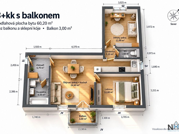 Wohnung 3+kk zum Kauf, 60 m² (2 von 19)