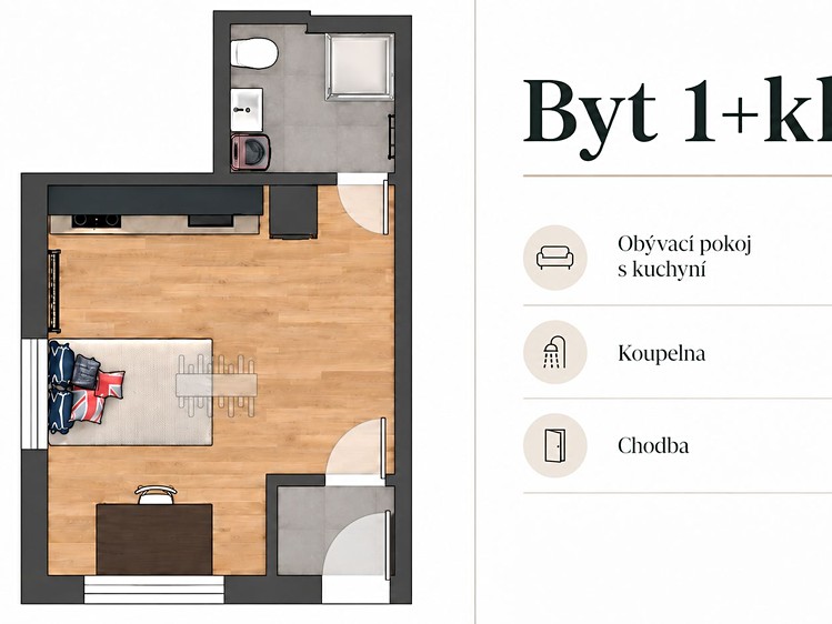Квартира 1+kk в оренду, 22 м² (7 з 10)