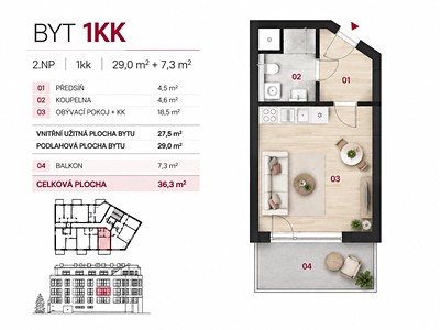 Квартира 1+kk на продаж, 29 м² (2 з 7)