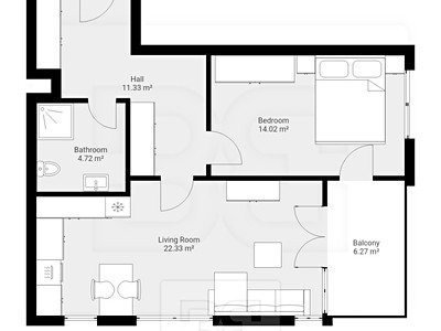 Pronájem bytu 2+kk, 55 m² (3 z 21)
