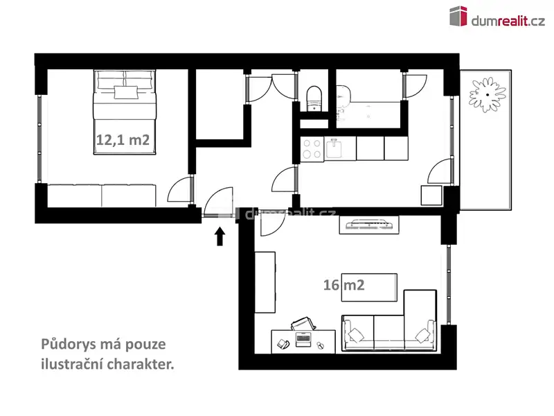 Pronájem bytu 2+1 50 m², Velešín – náhled fotky 2
