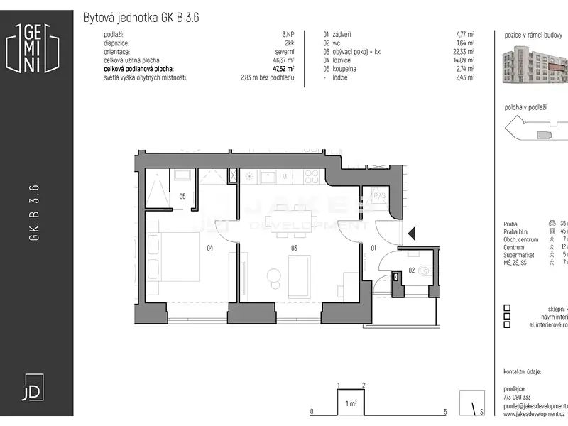 Pronájem bytu 2+kk 48 m², Kolín – náhled fotky 2